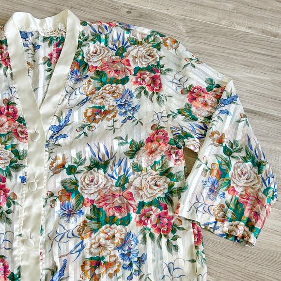 90s Y2K Victorias Secret Gold Label Semi Sheer Floral Pajama Top M - Picture 2 of 7